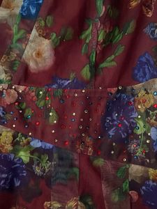 Floral Print Sheer Overlay vintage Dress