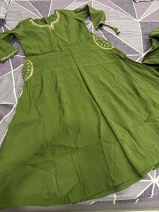 Beautiful Olive hand embroidered Green Kurta set