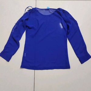 Royal Blue Sheer Cut Out Sleeve Top💙