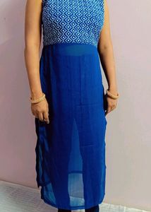 Blue Geometric Print Maxi Dress