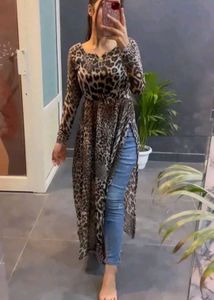 Chic Leopard Print Long Kurta