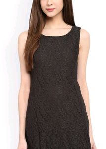 Women Olive Black Solid Fit And Flare Dress