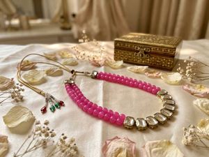 Pink Beaded Crystal Choker Necklace