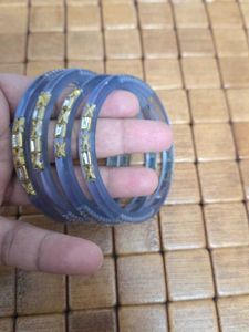 Blue plastic Bangles with Gold Embellishments