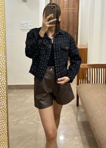 THREAD BOUCLE BLACK & WHITE CROP JACKET BLAZER