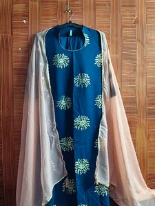 Elegant Blue Embroidered Kurta with dupatta &amp; pa