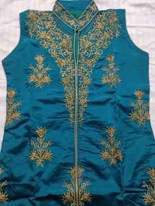 Teal Embroidered Ethnic Kurta