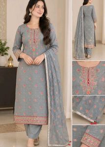 Embroidered Grey Kurta with Dupatta