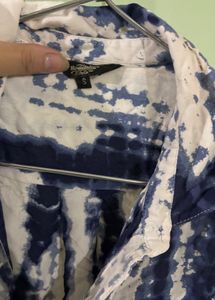 Blue and White Tie-Dye Button-Up Shirt