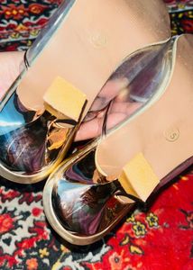 Stylish Gold &amp; Clear Wedge Heels new unused