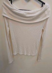 Cream Off-Shoulder Long Sleeve Top