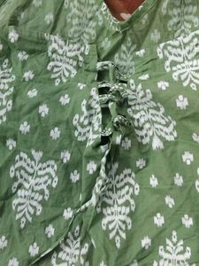 Green Ikat Print halter neck backless short kurti