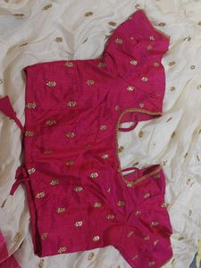 Elegant Cream &amp; Pink Embroidered Lehenga Choli Set