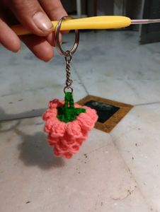 Crocheted Raspberry Keychain