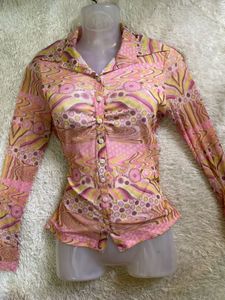 Y2K Retro Pink Patterned Button-Up Shirt