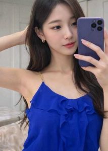 Blue Ruffle Chain Strap Top