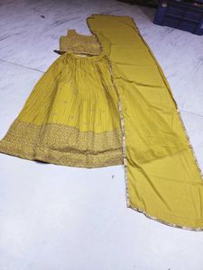 Yellow color lhega choly heavy sequin 3psc set