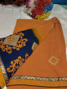 Designer Orange &amp; Navy Saree with blouse