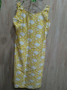 Yellow and white pure cotton Floral printed Kurta