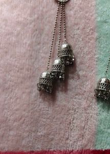 Silver Jhumka Earrings with Mirror