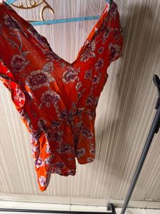 Chic Orange Floral Romper
