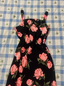 Black Floral Print Midi Dress