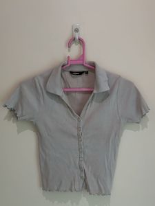 Cute Collared Button-Up Crop Top
