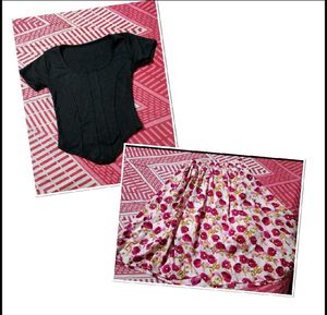 Black Crop Top & Floral Skirt Set