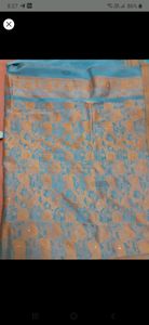 Grey with orange Silk saree