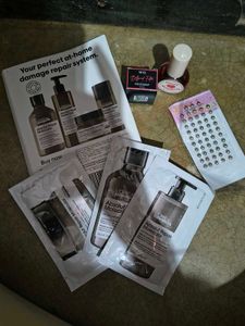 Combo of makeup and hair care