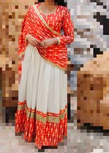 White And Red Real Mirror Work Lehenga