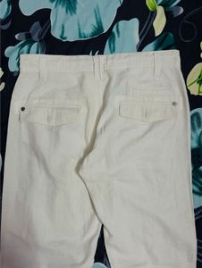 Linen-blend White Wide Leg Trousers