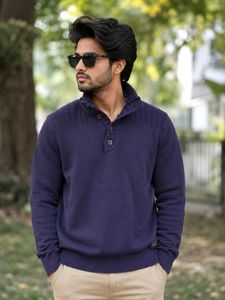 Men's Purple Button-Up Sweater
