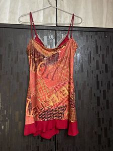 y2k lace trimmed red cami top