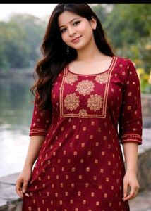 Maroon Kurta with Gold Print