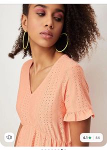 Coral Eyelet V-Neck Midi Dress