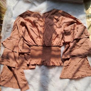 🩷 DUSTY PINK CROP TOP WITH FRILL SLEEVES 🩷