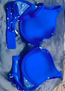 Blue Polka Dot Padded Push-Up Bra
