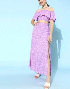 Lavender Off-Shoulder Crop Top &amp; Skirt Set