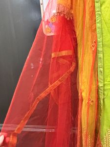 Stunning Lime Green Kurta Set with Red Dupatta