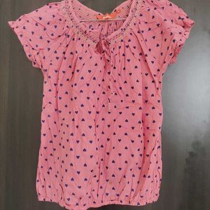 Cute Pink Heart Print Top