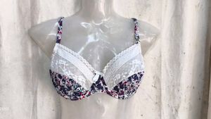 Floral Print Lace Trim Bra