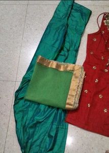 Embroidered Red Kurta with Green Salwar