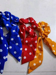 Polka Dot Scrunchies with Bows (Set of 7)