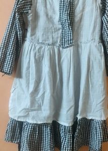 girls cheked Cute round coller Gingham Ruffle Dres