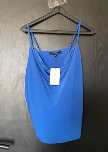 Blue Cowl Neck Spaghetti Strap Top