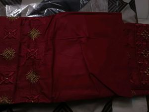 Maroon Embroidered Cotton Dress Material