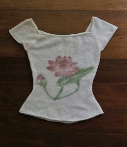 White Lotus Print Off-Shoulder Top