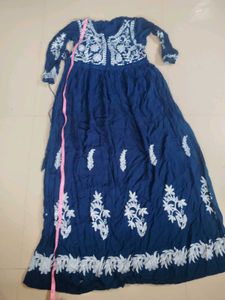 Elegant Blue Kurta with White Embroidery