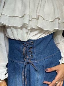 Corset style denim flare dress